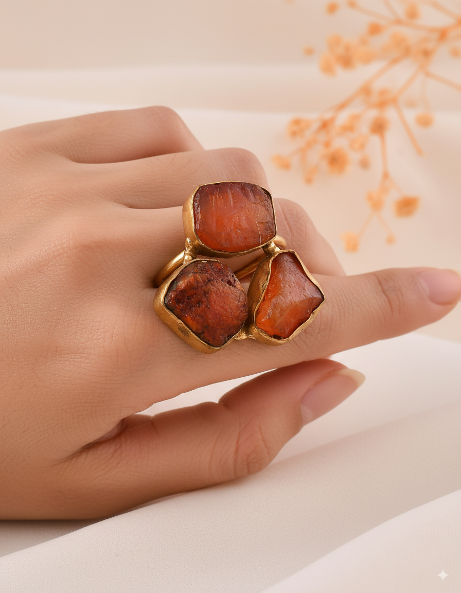 Fiery Carnelian Dandiya Statement Ring